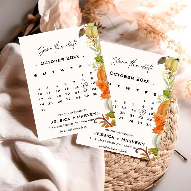 Elegant Calligraphy Fall Pumpkin Wedding Save The Date (Creator Uploaded)