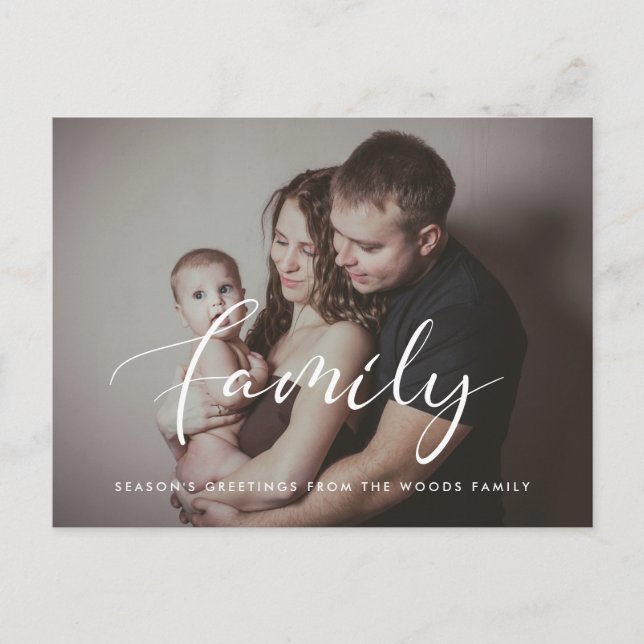 Elegant calligraphy Family Holiday photo Postcard (Front)