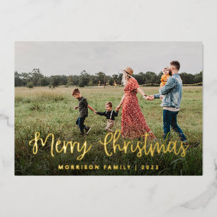 Elegant Calligraphy Family Photo Christmas Foil Holiday Card