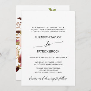 Elegant Calligraphy   Floral Back Formal Wedding Invitation