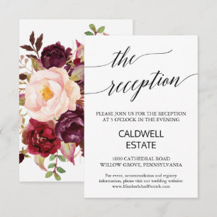 Elegant Calligraphy Floral Back Reception Card