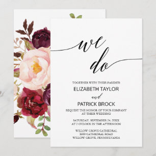 Elegant Calligraphy   Floral Back "We Do" Wedding Invitation