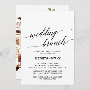 Elegant Calligraphy   Floral Back Wedding Brunch Invitation