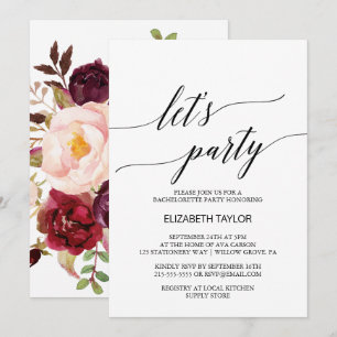 Elegant Calligraphy   Floral Backing Let's Party Invitation