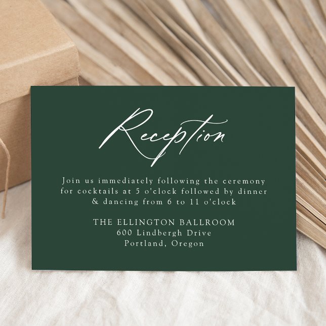 Elegant Calligraphy Forest Green Wedding Reception Enclosure Card (Creator Uploaded)
