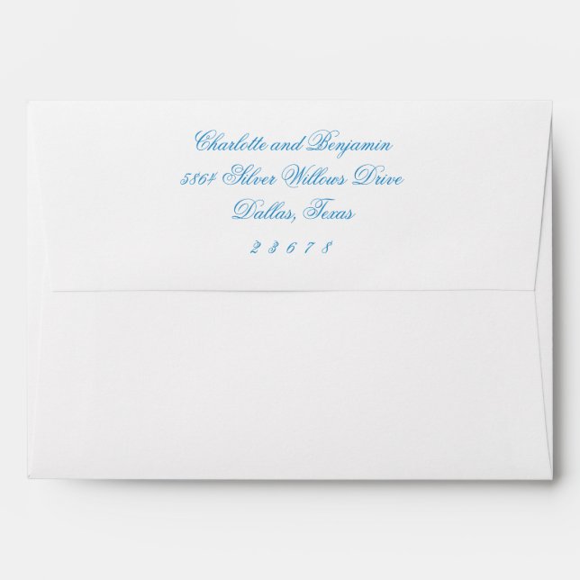 Elegant Calligraphy Formal Wedding Blue Custom  Envelope (Back (Top Flap))