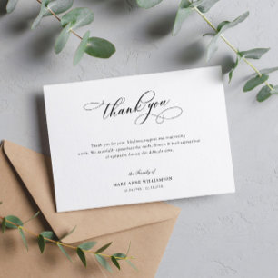 elegant calligraphy funeral thank you note card