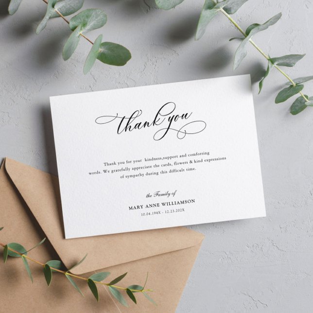 elegant calligraphy funeral thank you note card (Creator Uploaded)
