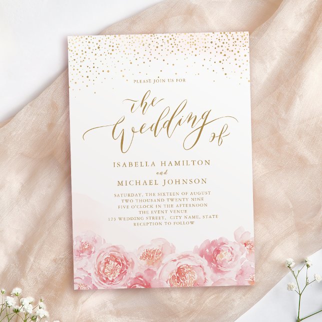 Elegant calligraphy gold & blush floral wedding invitation (Elegant calligraphy gold & blush floral wedding invitation)