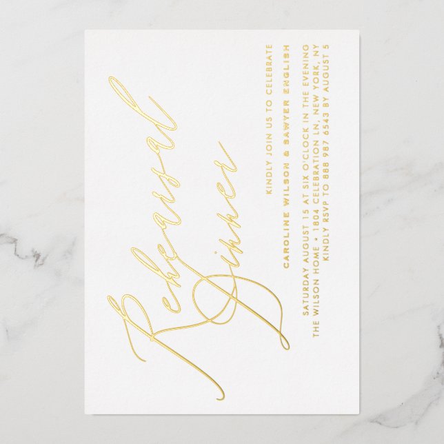 Elegant Calligraphy Gold Foil Rehearsal Dinner (Front)