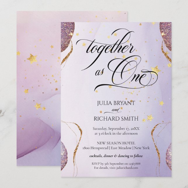 Elegant Calligraphy Gold Glitter Amethyst Modern Invitation (Front/Back)