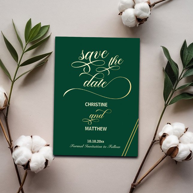 Elegant Calligraphy Gold Lines Teal Save the Date (Creator Uploaded)