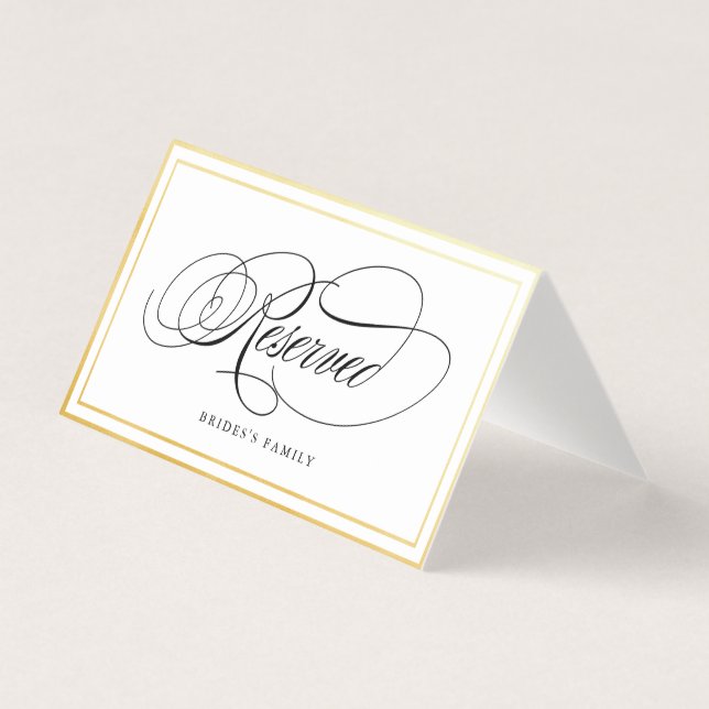 Elegant Calligraphy Gold Reserved Wedding Card (Front)