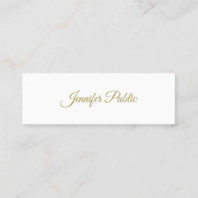Elegant Calligraphy Gold Script Minimalist Plain Mini Business Card (Front)