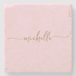 Elegant Calligraphy Gold Script Monogram Name  Stone Coaster