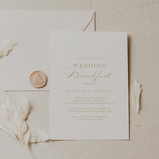 Elegant Calligraphy Gold Wedding Breakfast   Invitation (Creator Uploaded)