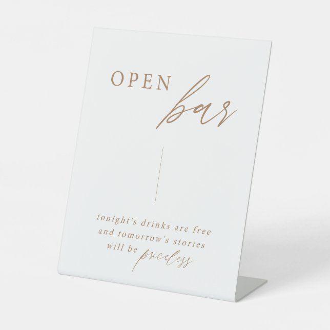 Elegant Calligraphy Gold Wedding Open Bar Table Pedestal Sign (Front)