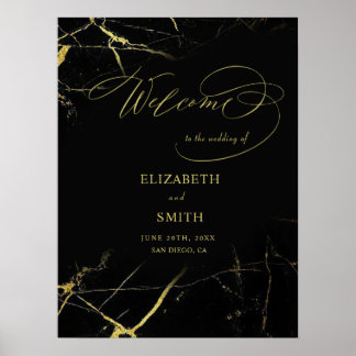 Elegant Calligraphy Golden Veined Marble Wedding Poster