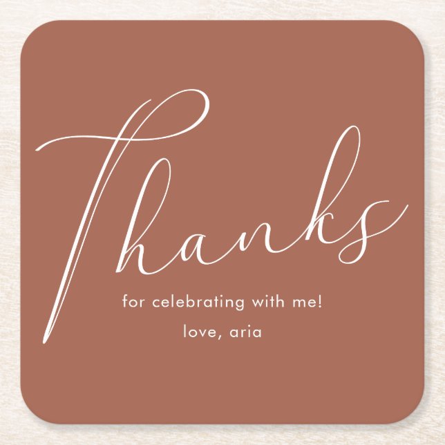 Elegant Calligraphy Graduation Party Thank You Square Paper Coaster (Front)