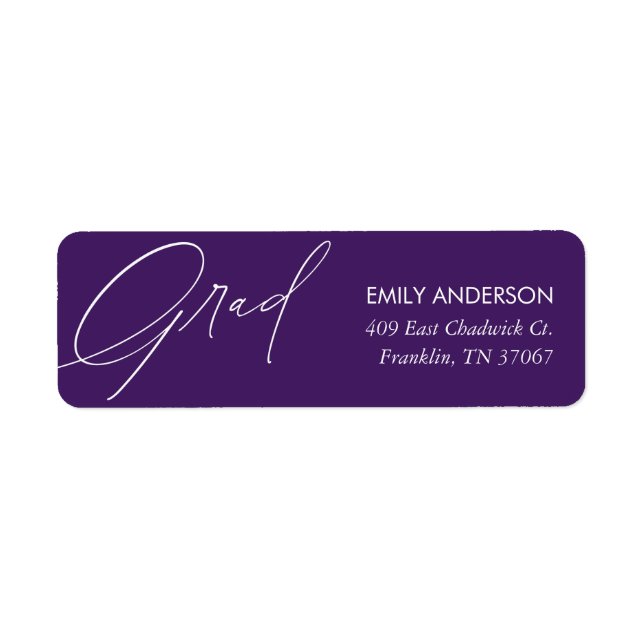 Elegant Calligraphy Graduation Purple Address (Front)