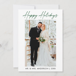 Elegant Calligraphy Green Ink Script Photo Wedding Holiday Card