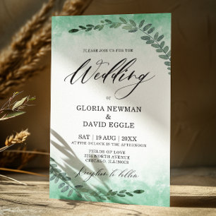 Elegant Calligraphy Greenery Watercolor Wedding  Invitation
