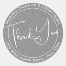 Elegant Calligraphy Grey Paper Thank You Labels