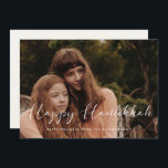 Elegant calligraphy Happy Hanukkah photo Holiday Card<br><div class="desc">Happy Hanukkah card! A modern typography for this winter Holiday photo cards collection. To customize with your favourite family picture. You can also easily change the colour of the font or the background to your liking.</div>