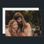 Elegant calligraphy Happy Hanukkah photo Holiday Card<br><div class="desc">Happy Hanukkah card! A modern typography for this winter Holiday photo cards collection. To customize with your favourite family picture. You can also easily change the colour of the font or the background to your liking.</div>