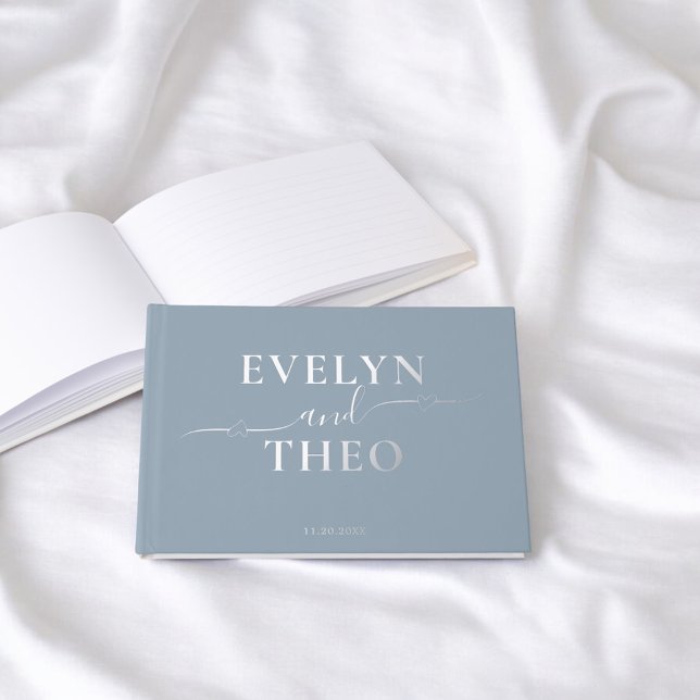 Elegant Calligraphy Heart Blue Wedding Guest Book (Creator Uploaded)