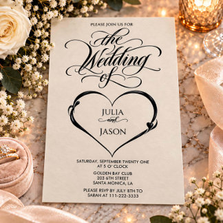 Elegant Calligraphy Heart Wedding Invitation
