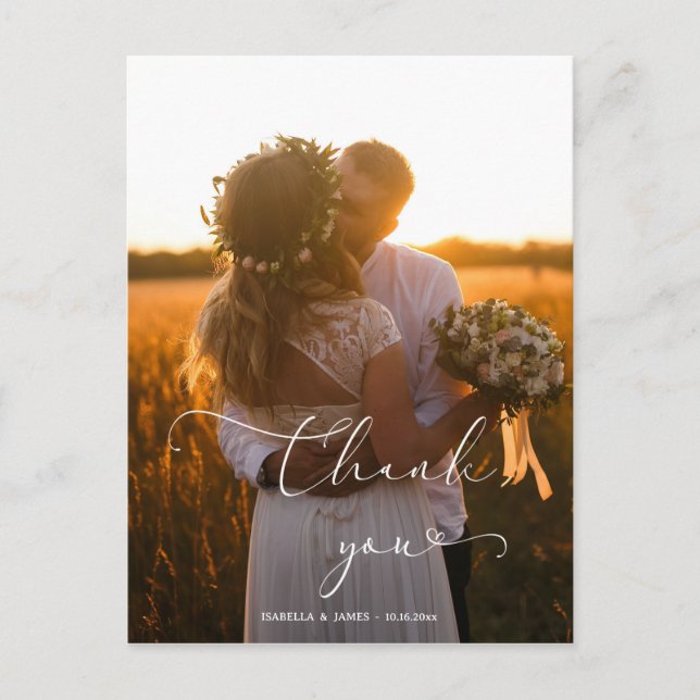 Elegant Calligraphy Heart Wedding Thank you Postcard (Front)
