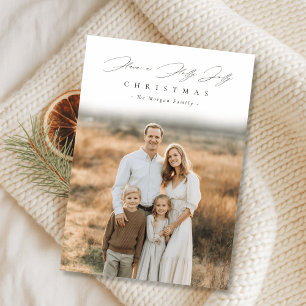 Elegant Calligraphy Holly Jolly Christmas Photo Holiday Card