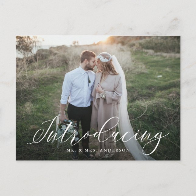Elegant Calligraphy Introducing Wedding Elopement Postcard (Front)