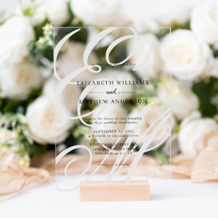 Elegant Calligraphy Ivory White Monogram Wedding Acrylic Invitations