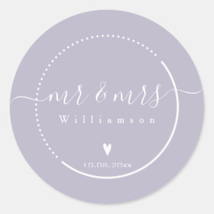 Elegant Calligraphy - Lavender Mr. & Mrs. Wedding Classic Round Sticker
