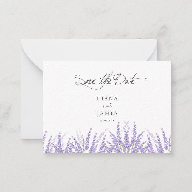 Elegant Calligraphy Lavender Save the date  Card (Front)