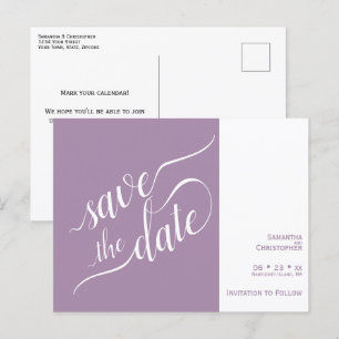 Elegant Calligraphy Lavender Wedding Save the Date Announcement Postcard
