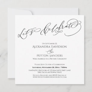 Elegant Calligraphy Let's Celebrate Black & White Invitation