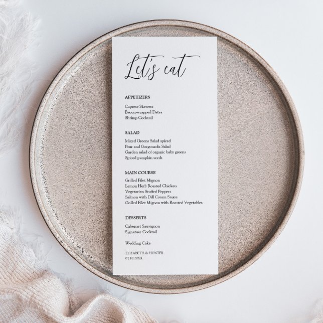 Elegant Calligraphy Let's Eat Wedding Dinner Menu (Elegant Calligraphy Let's Eat Wedding Dinner Menu)