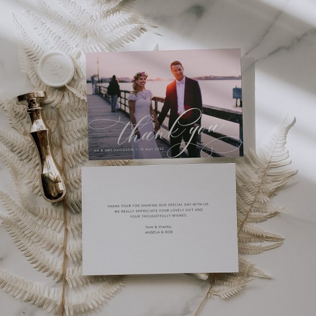 elegant calligraphy lettering wedding photo thank you card (Creator Uploaded)
