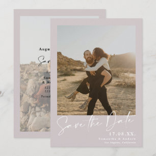 Elegant calligraphy lilac 2 photos save the date