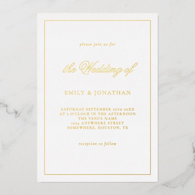 Elegant Calligraphy Line Border Wedding Real (Front)
