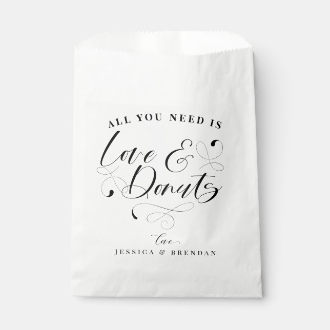 Elegant Calligraphy Love & Doughnuts Wedding Favou Favour Bag (Front)