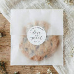 Elegant Calligraphy Love is Sweet Wedding Classic Round Sticker<br><div class="desc">Celebrate your special day with these elegant “Love is Sweet” wedding stickers, featuring a modern calligraphy script in classic black and white typography. Personalized with the couple’s names and wedding date, these stylish wedding favor stickers add a refined finishing touch to candy bags, dessert table treats, or small gifts. A...</div>