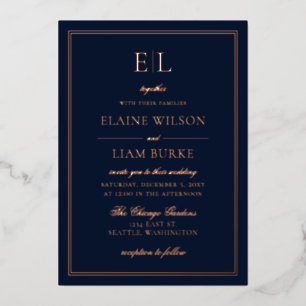 Elegant Calligraphy Luxe Navy Rose Gold Wedding  F