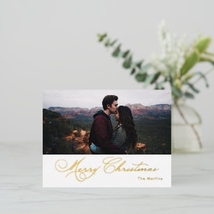 Elegant Calligraphy Merry Christmas Foil Holiday Postcard
