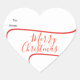 Elegant Calligraphy Merry Christmas Gift Heart Sticker