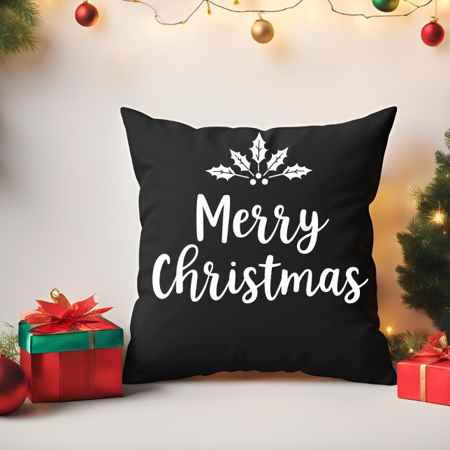 Elegant Calligraphy Merry Christmas Script Family Throw Pillow (Creator Uploaded)