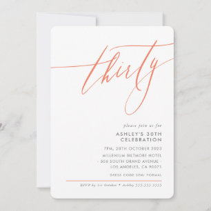 ELEGANT Calligraphy minimal 30th party coral Invitation